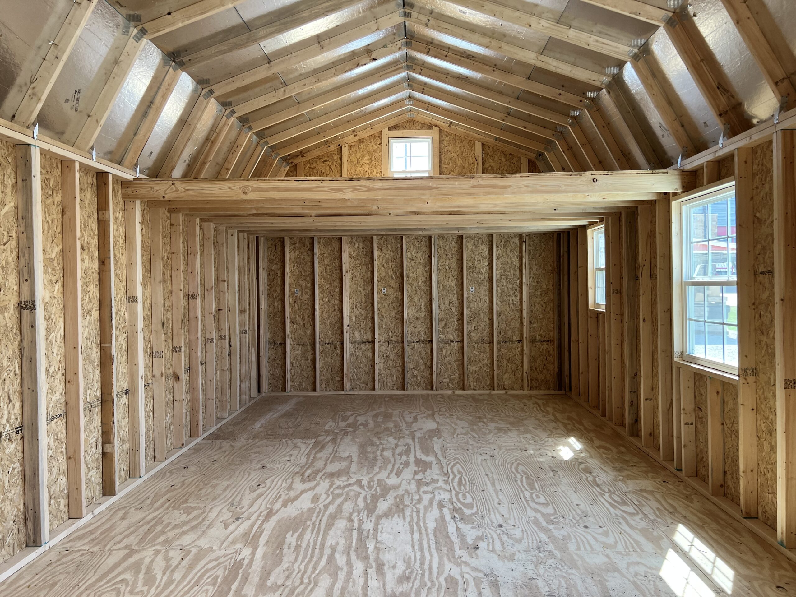 Close-up view of 12 x 14 loft inside the 14 x 32 lofted barn 