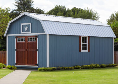 Farm-and-Yard-Central-Texas-Lelands-Painted-Lofted-Barn-Shed, tiny home shell, home office, backyard shed, customizable shed