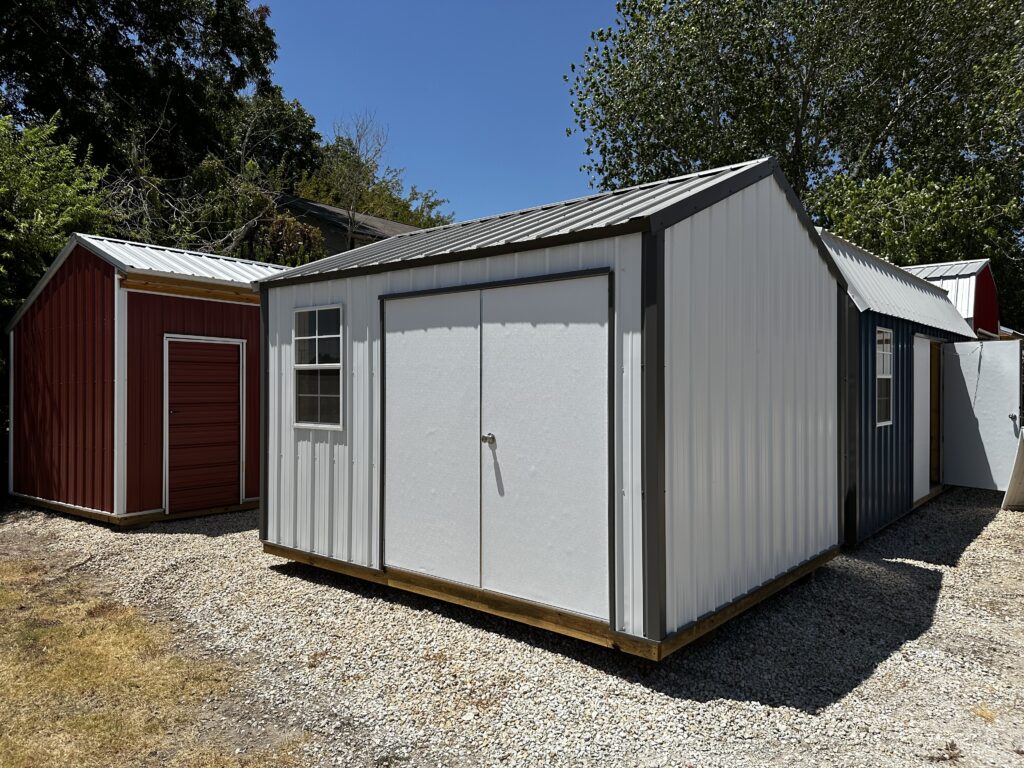 White siding, charcoal trim and charcoal roof 