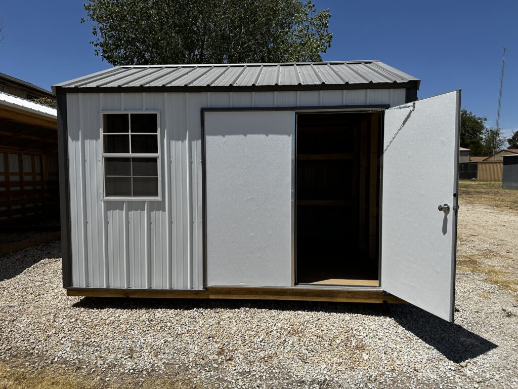 10x12 metal shed with door open 