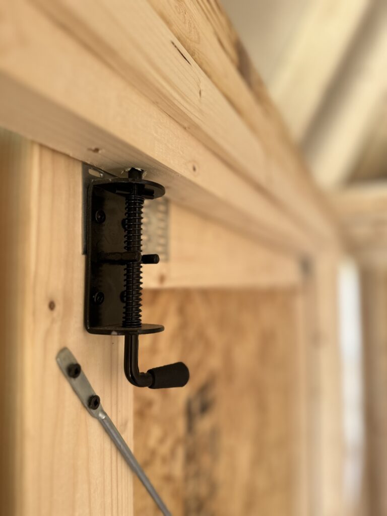 Heavy duty 6x6 door latch inside the 10x16 Side Lofted Barn