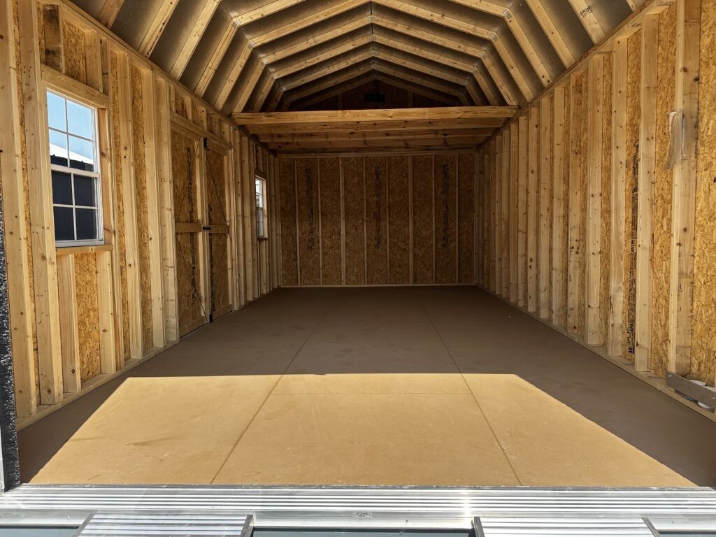 3/4" rot and bug resistant LP Prostruct flooring plywood inside the 12x24 Side Lofted Barn